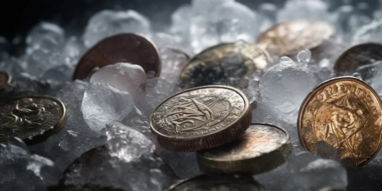 Coins frozen in ice