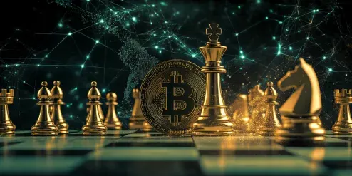 Bitcoin and chess symbolizing crypto trading strategy