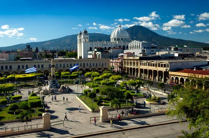 The cityscape of San Salvador, the capital city of El Salvador, with El Picacho volcano peak in the background. Image: Getty Images