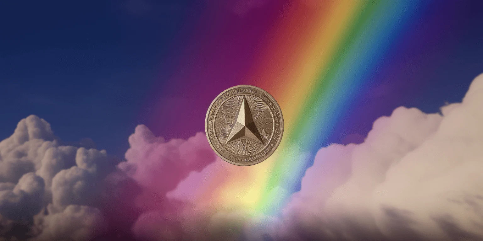 Ethereum coin on a rainbow in the sky