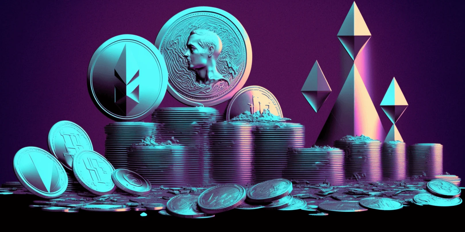 Ethereum vaporwave art generated by Midjourney.