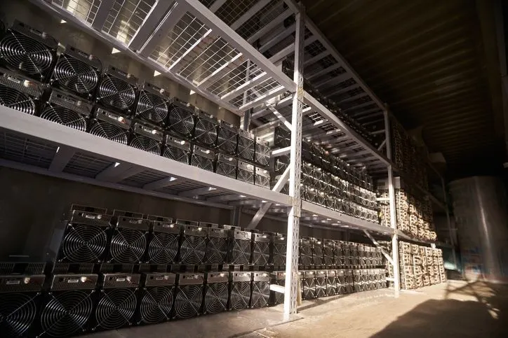 A stock image of crypto mining farm. 