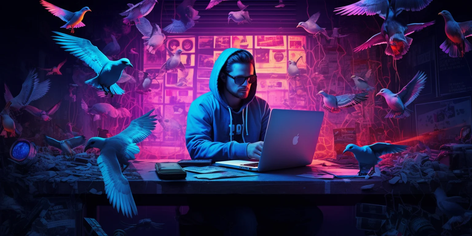 Hacker surrounded by birds