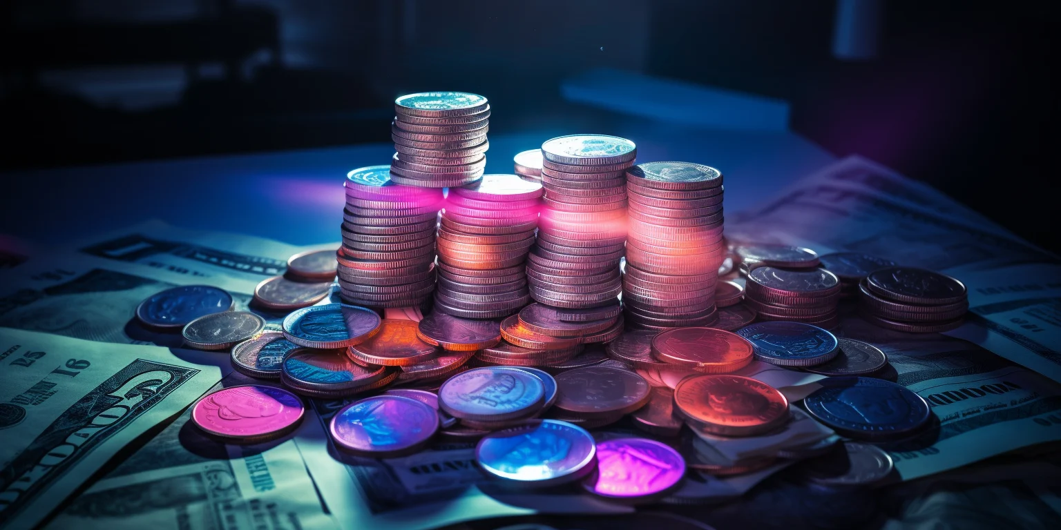 Pile of coins lying on newspapers