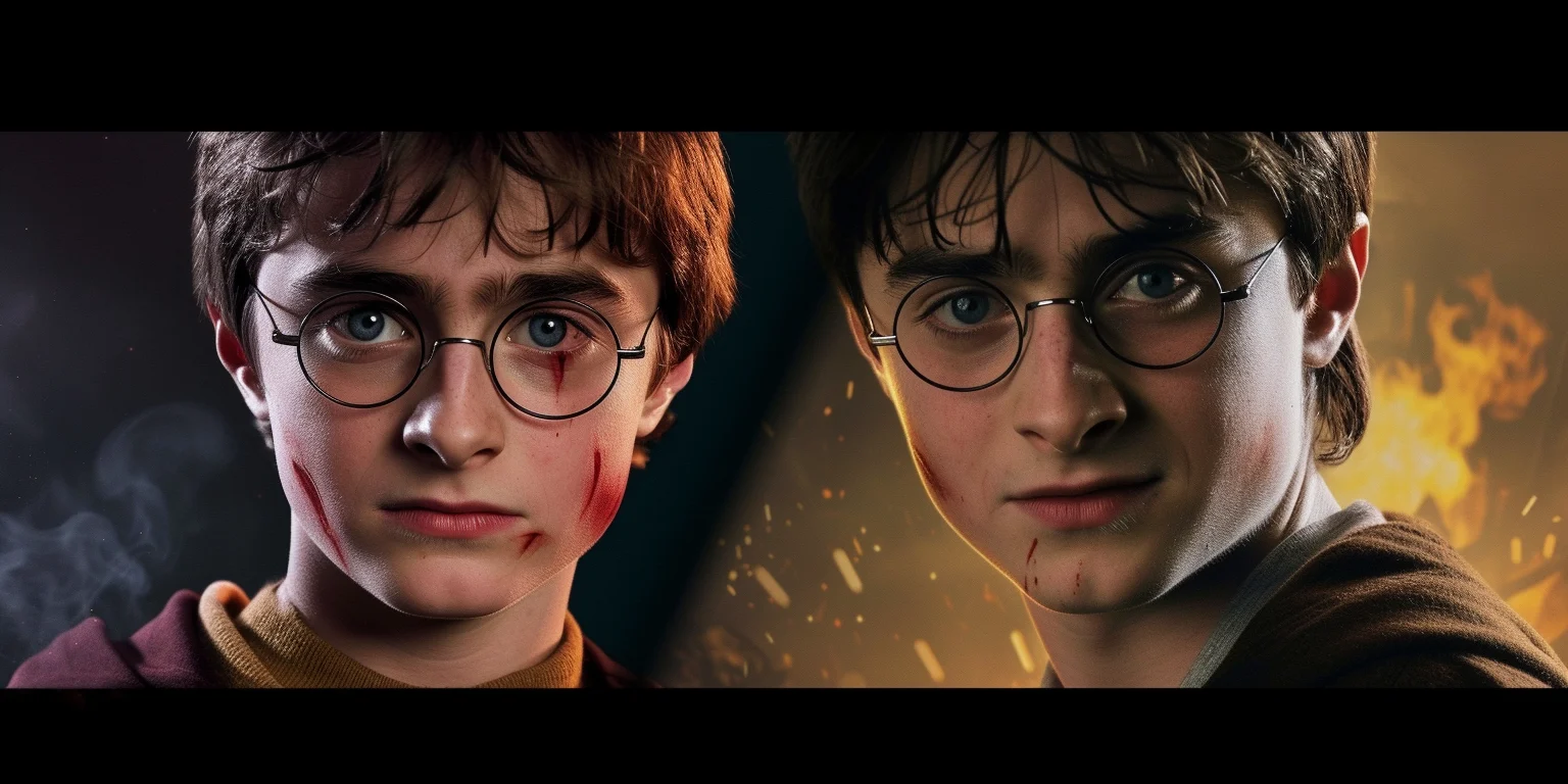 Sad Harry Potter and smiling Harry Potter