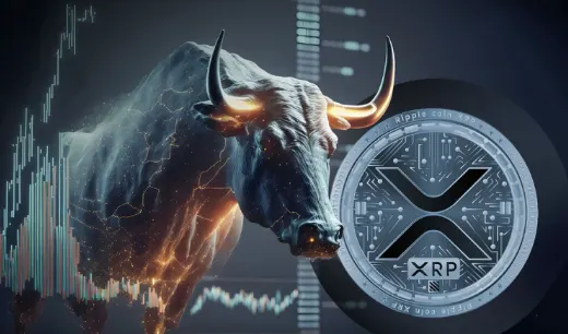 a bull standing next to an XRP coin 