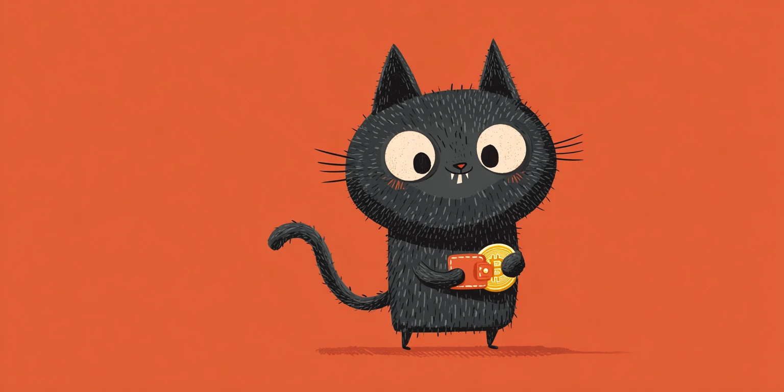 Kitty stealing a Bitcoin coin from a wallet