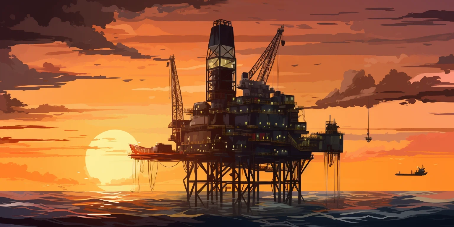 Sunset ocean view with an oil platform