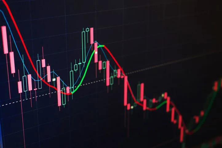 Diagram of red and green candles of the stock exchange - stock photo. 