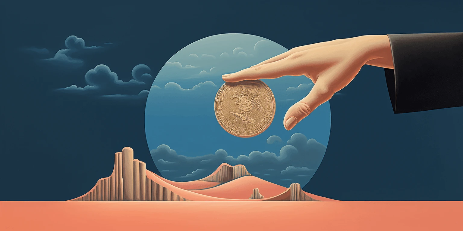 An image showing a hand holding a coin