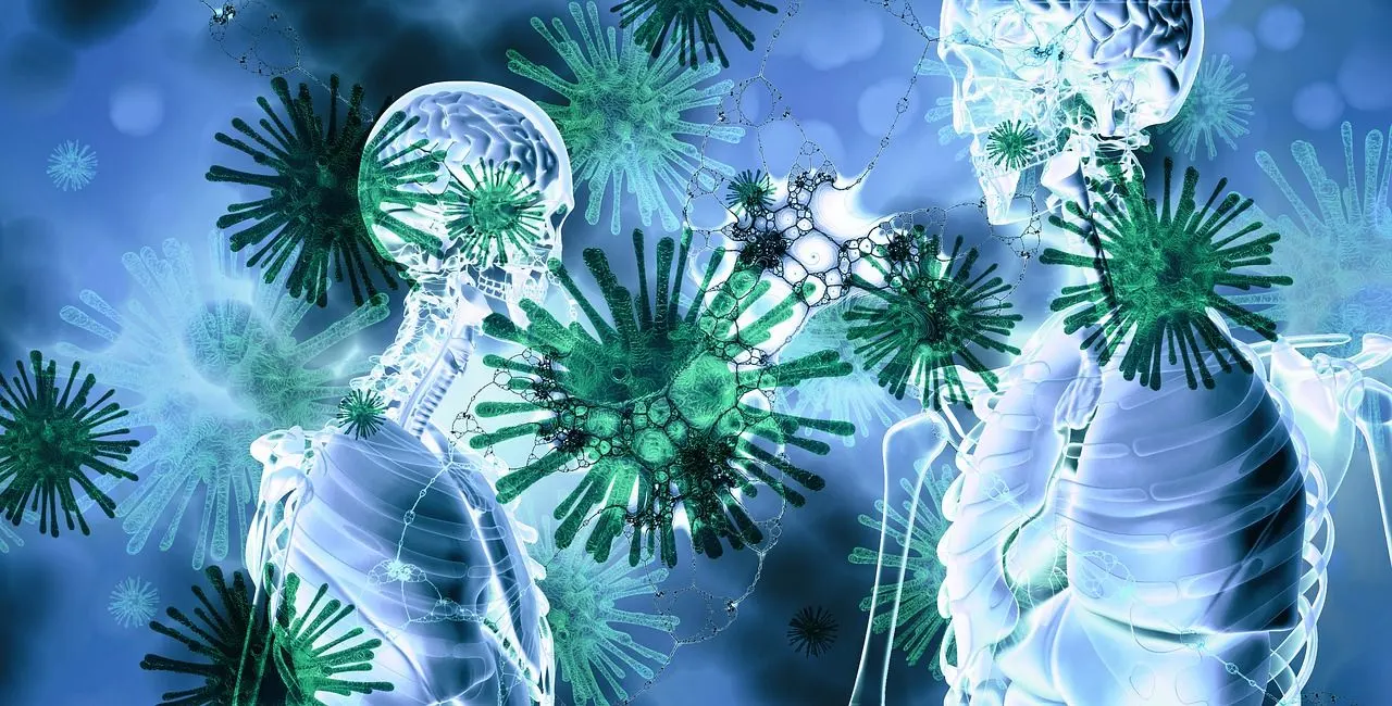 coronavirus surrounding two sceletons