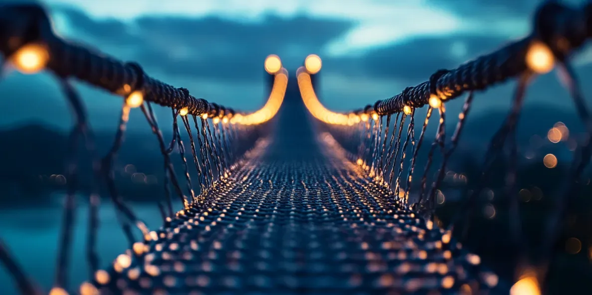 A rope bridge in the dark