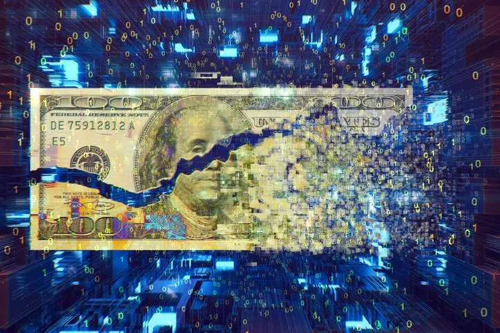 Digital dollar concept, stock image. 