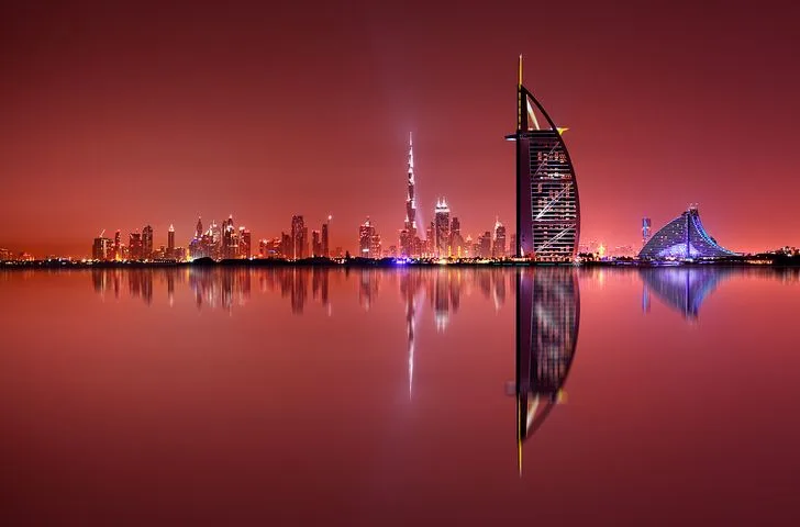 The cityscape of crypto Dubai at night. 