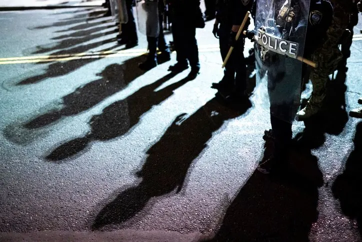 Row of police officers