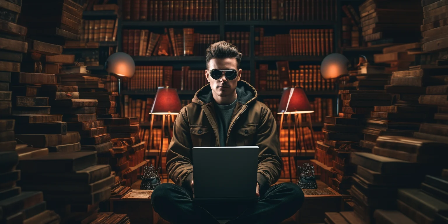 hacker in a library