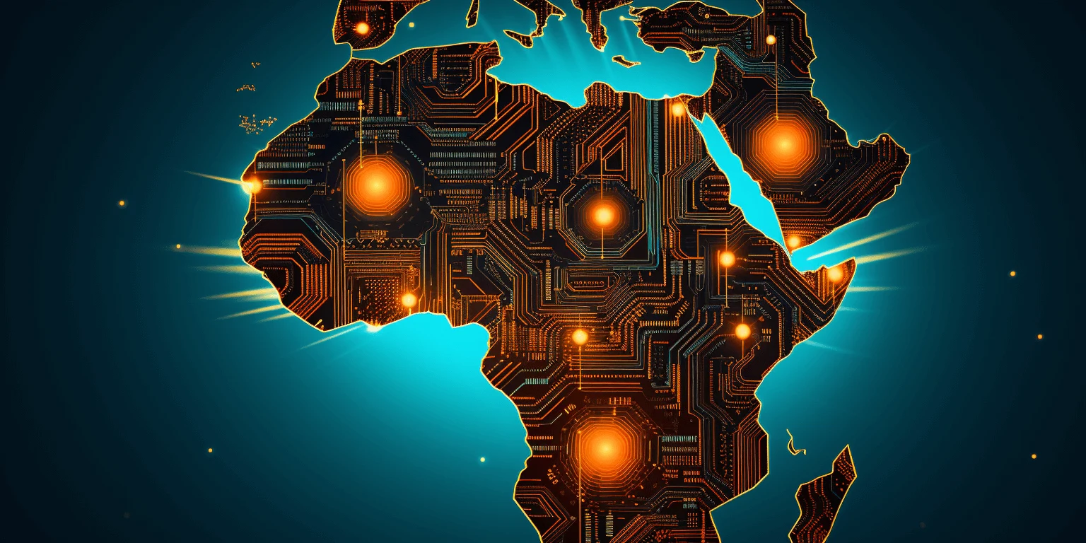 map of Africa with a blockchain pattern over it