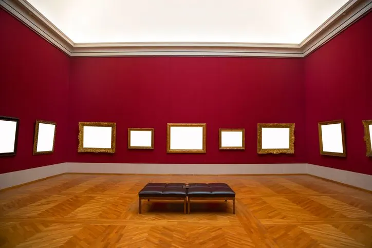 Museum hall with blank frames