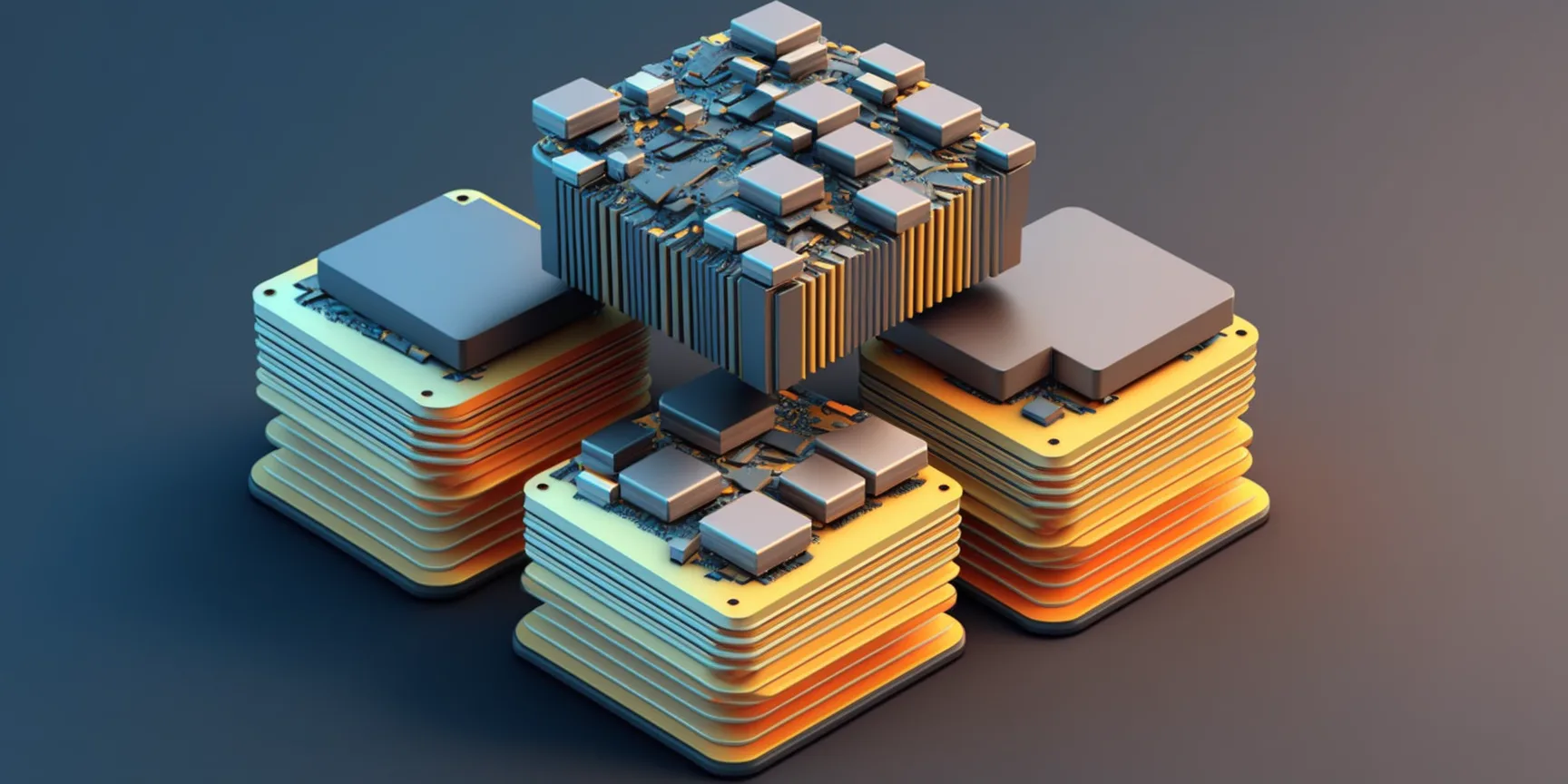 piled CPUs isometric drawing