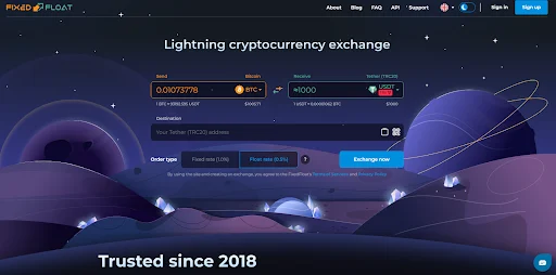 FixedFloat instant crypto exchange with sub-millisecond order matching for 400 cryptocurrencies