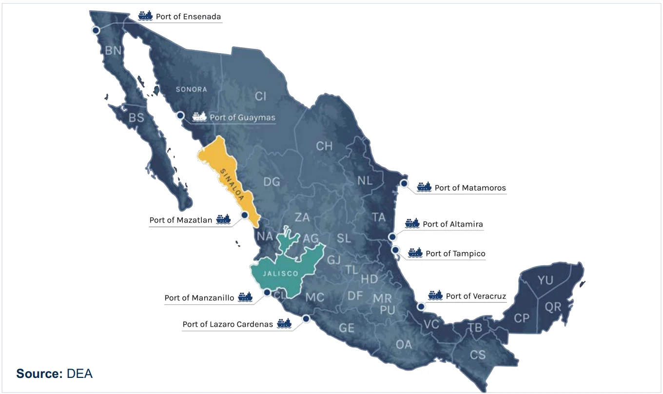 Map of maritime shipments of narcotics under the guise of legal goods. Source: DEA.