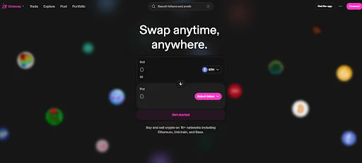Uniswap decentralized exchange completing same-chain Ethereum token swaps in 1-3 minutes
