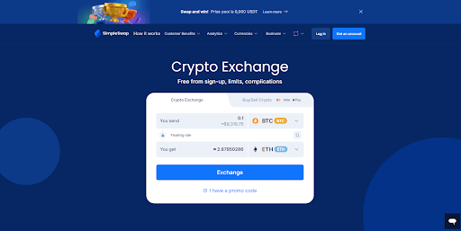SimpleSwap user-friendly instant crypto exchange with 5-60 minute transaction times for 1500 cryptocurrencies