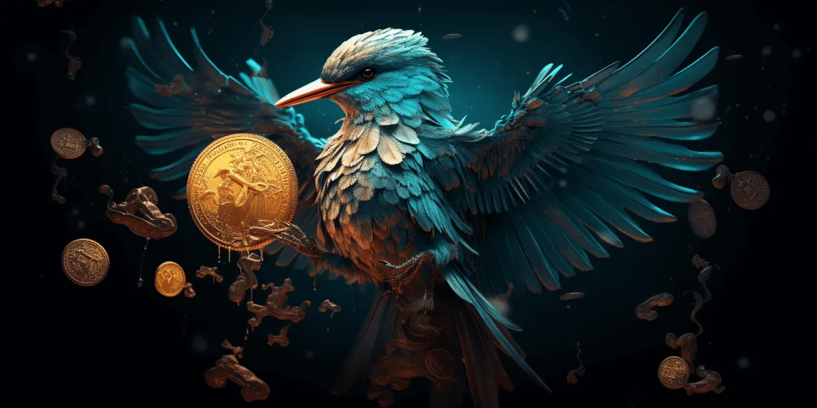 A songbird holding Bitcoin