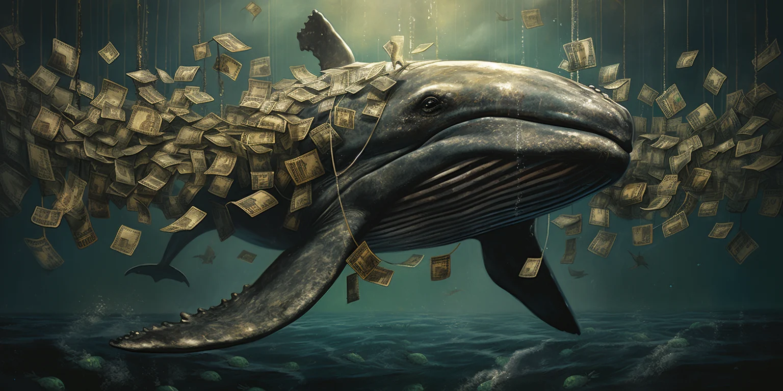 A whale surrounded by floating money