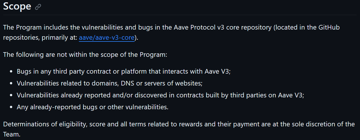 Aave Protocol V3 GitHub bug bounty program