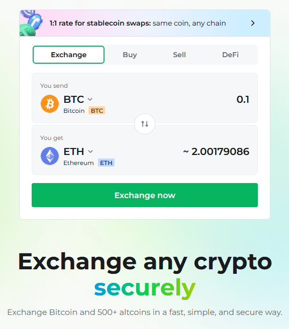 Changelly crypto exchange home page