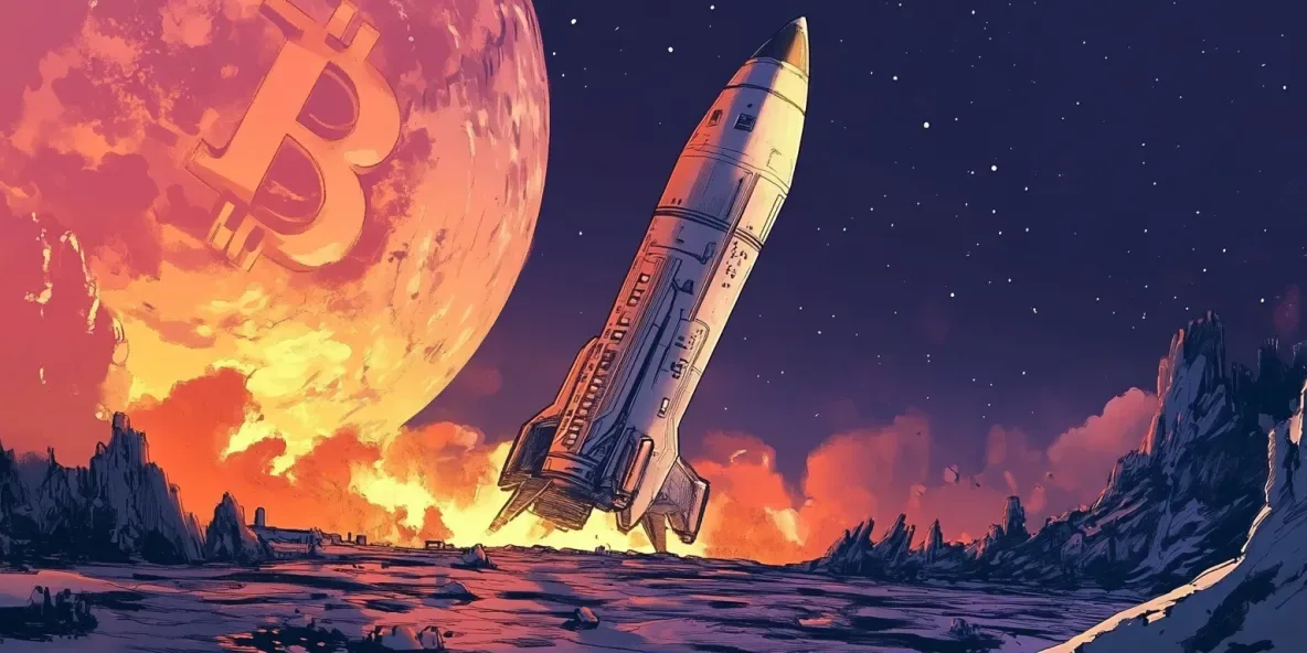 Bitcoin rocket flying to the moon