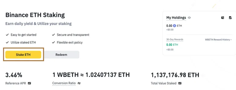 Binance crypto staking screen
