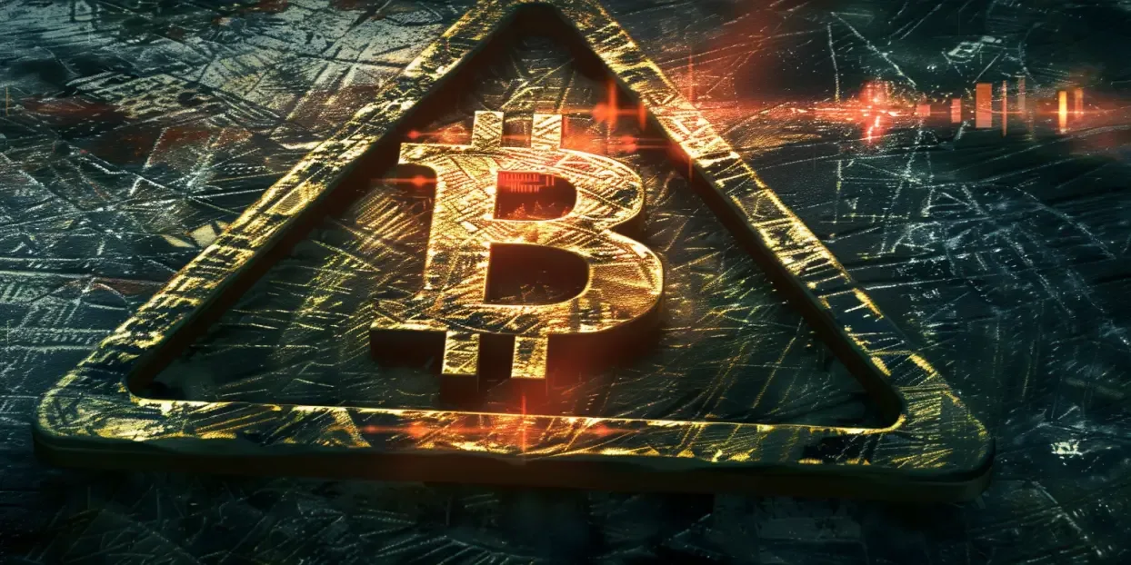 Bitcoin accompanied by an alert symbol