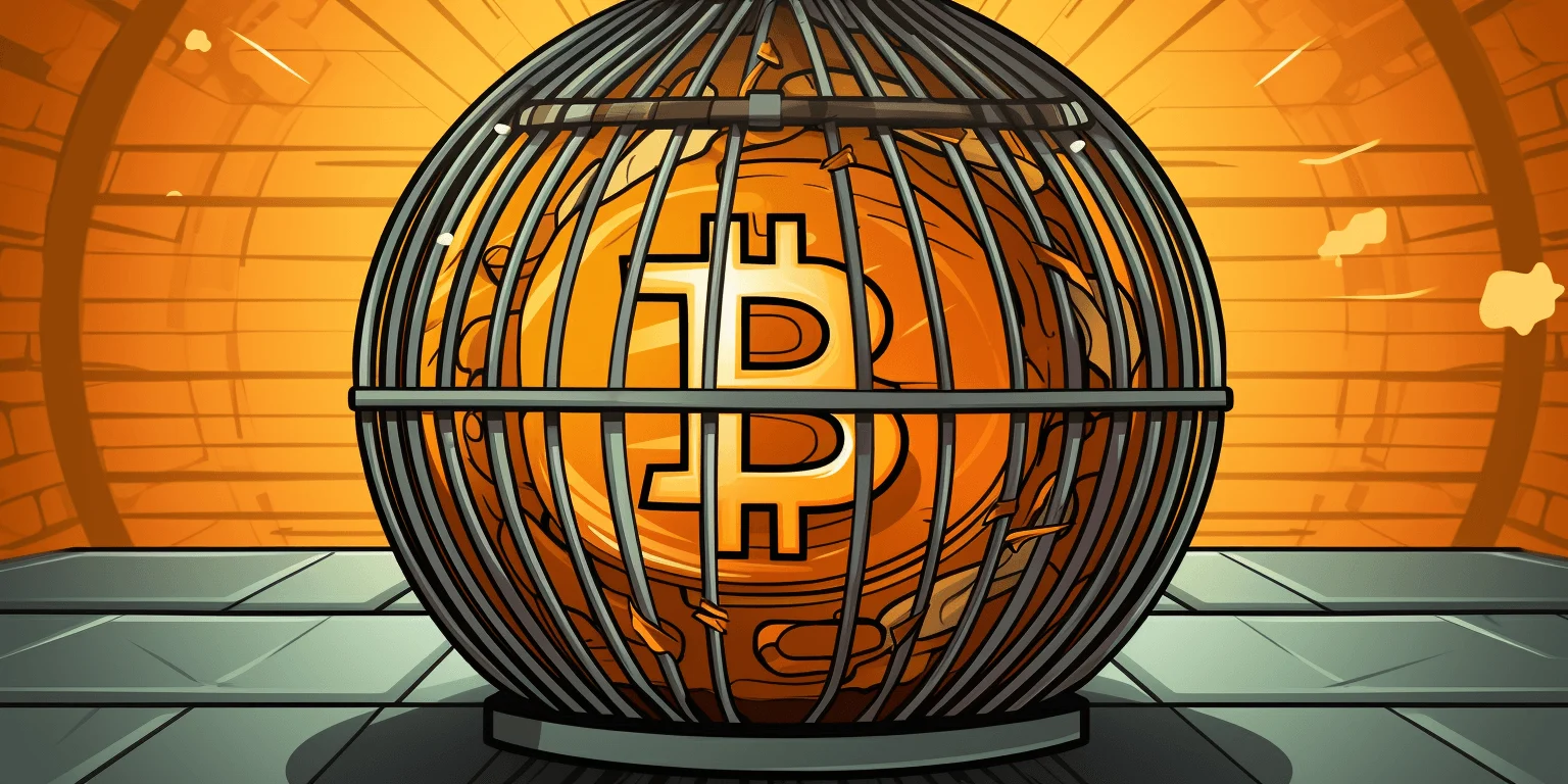 An image showing bitcoin in a cage