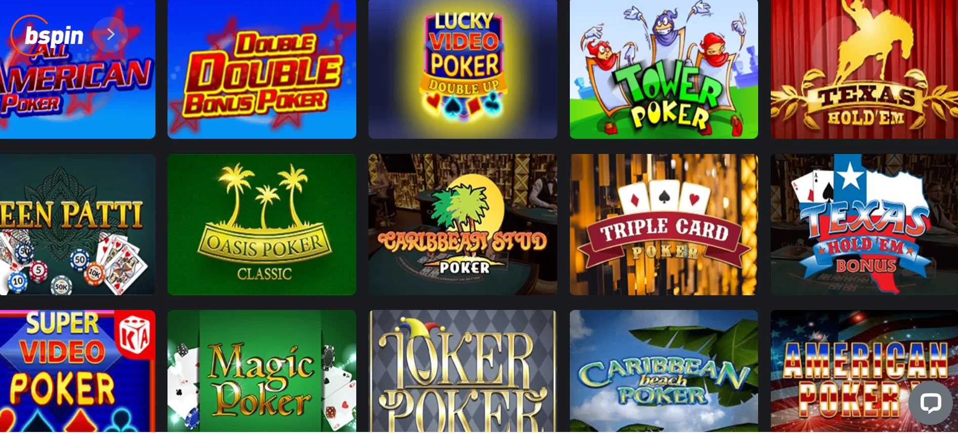 Bspin Casino poker selection