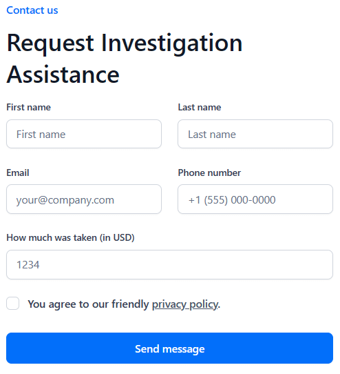 Crypto Asset Recovery - Request Investigation Assistance form