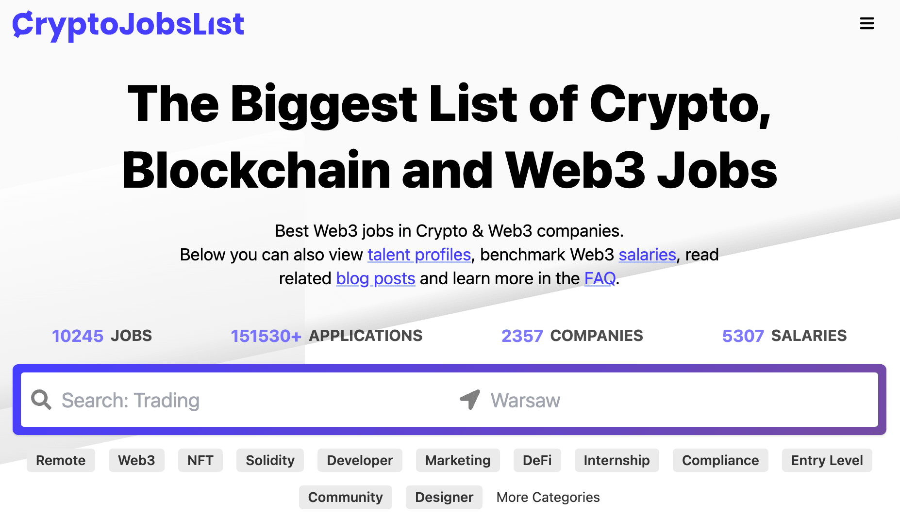 Crypto Jobs List website screenshot