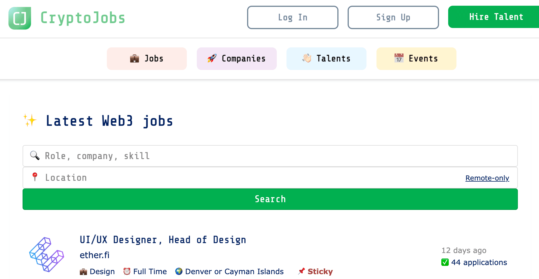 Crypto Jobs website screenshot