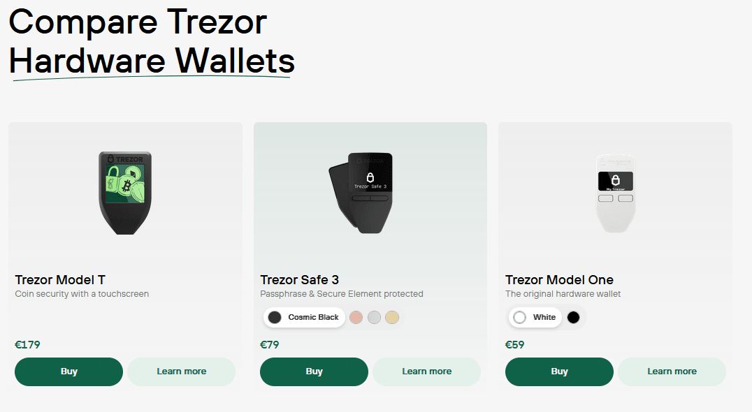Trezor cold wallet crypto management tool