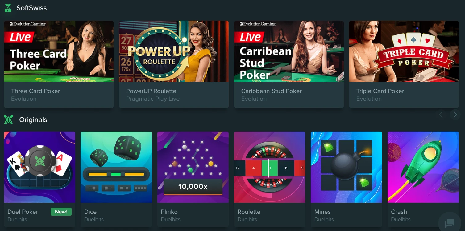 Duelbits Casino game selection