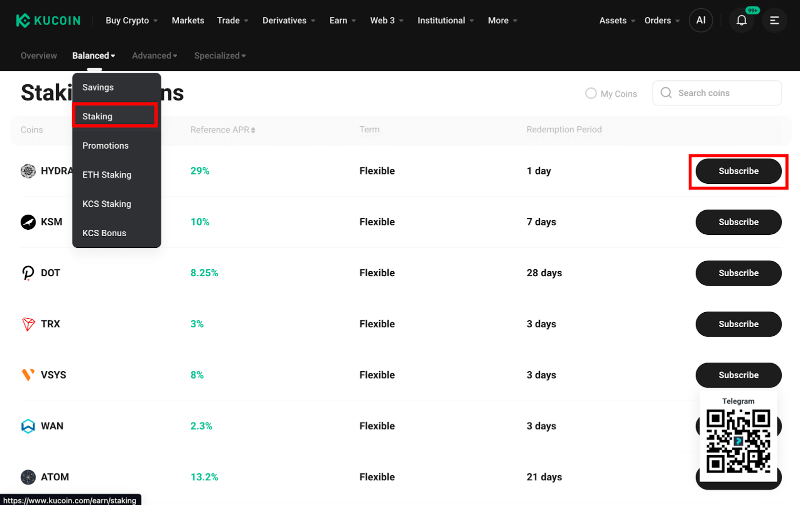 Kucoin crypto staking screen