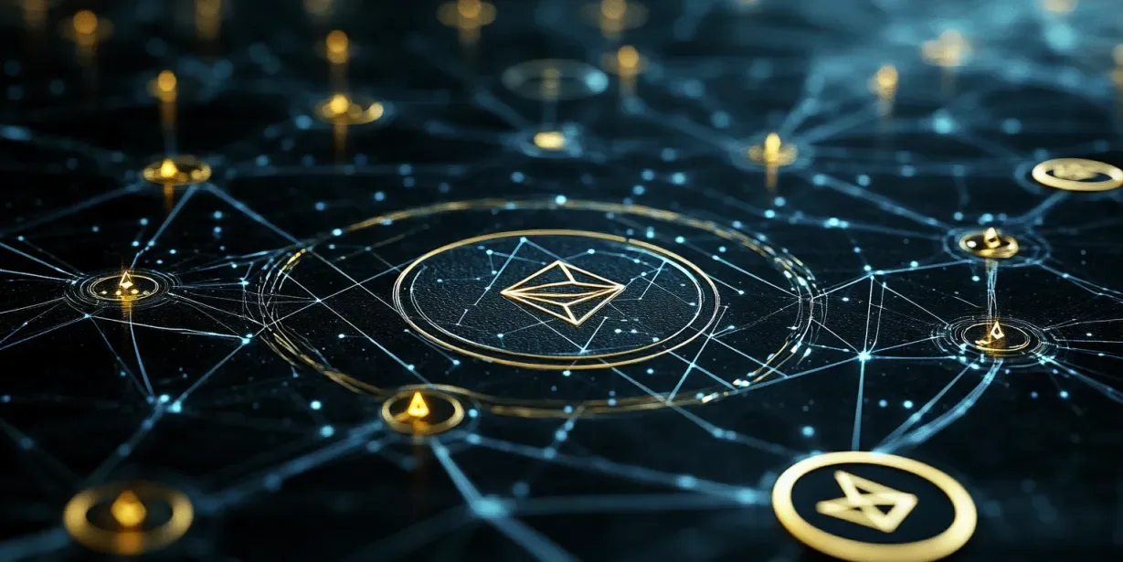 Crypto tokens with symbols in a blockchain space