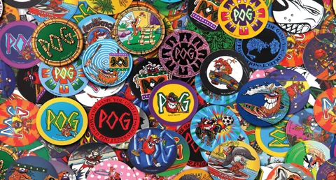 A pile of cardboard POGs from the 90s