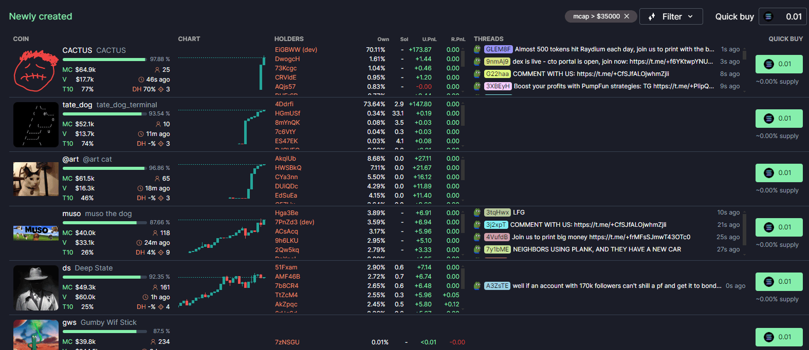 Pump.fun terminal interface. Source: pump.fun.