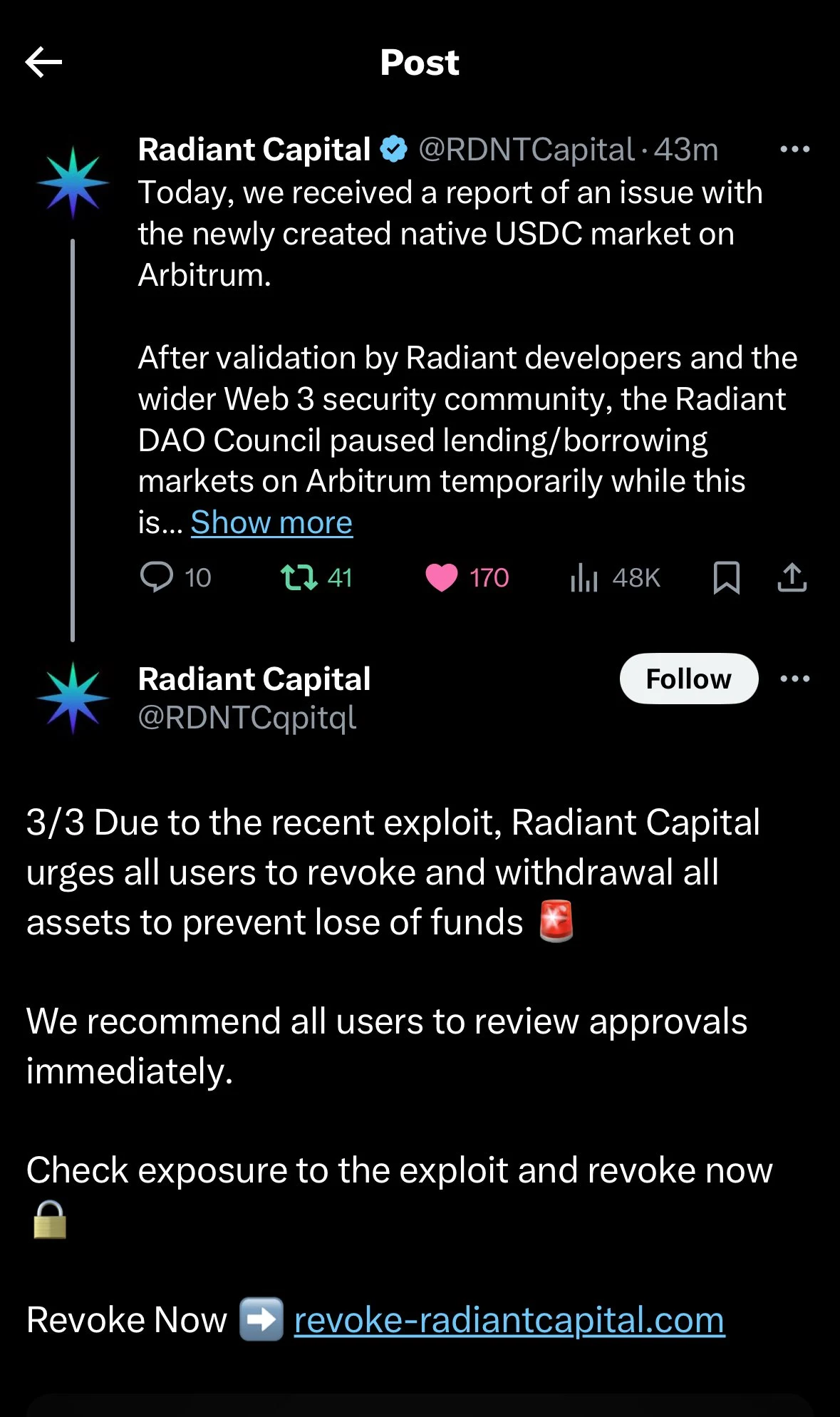 Radiant Capital impersonators on X