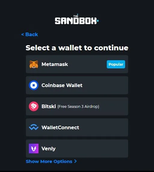 Sanbox-supported wallets