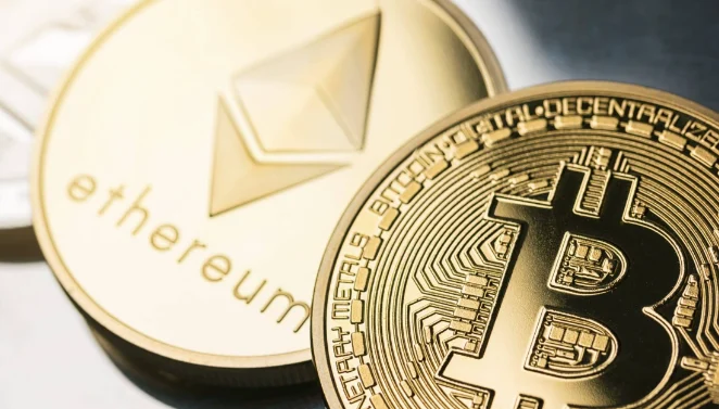ethereum token next to a bitcoin