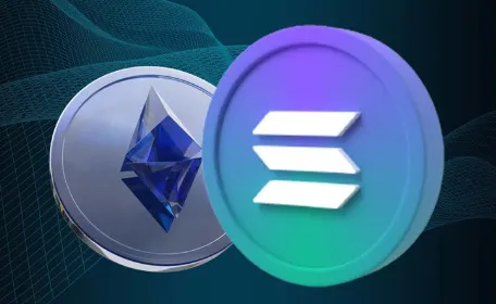 ethereum coin behind a solana token
