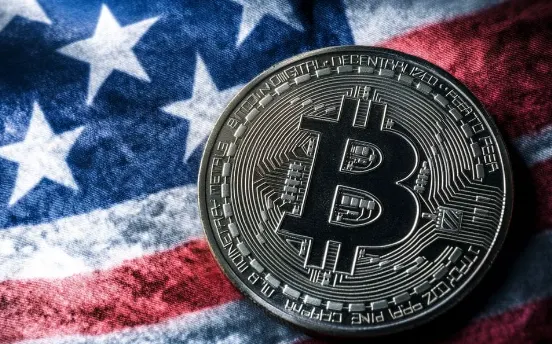 Bitcoin above a US flag